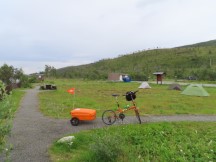 Ted’s bike and campers at a rest stop between Skaidi and Alta Norway.  You can camp anywhere that is not marked as private in Norway, Finland and Sweden.