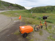Ted’s bike at rest stop slightly north of Alta, Norway.