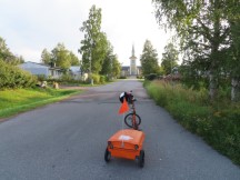 Ted’s bike with church in Pajala, Sweden.