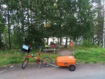 Ted’s bike at rest area near road south of Överkalix, Sweden.