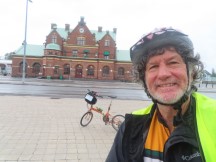 Ted with his bike at train station in Umeå, Sweden.