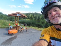 Ted with his bike at a rest stop not far from Nordingrå, Sweden.