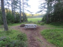 A picnic table at Norrfällsviken nature area near campground at Norrfällsviken, Sweden.