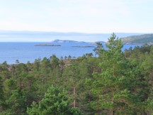 View looking out at the Baltic Sea from the viewing tower at Norrfällsviken nature area near campground at Norrfällsviken, Sweden.