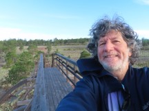 Ted on viewing tower at Norrfällsviken nature area near campground at Norrfällsviken, Sweden.
