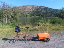 Ted’s bike with lake in Nordingrå near Mjällom, Sweden.