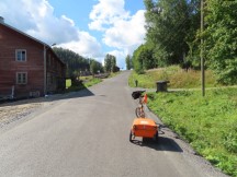 Ted's bike on uphill road near Stigsjö, Sweden on the way to Åsäng, Sweden.