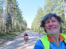Ted with his bike on the road between Trollsved, Sweden and Bergsjö, Sweden.