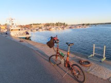 Ted’s bike at Baltic Sea inlet in Hudiksvall, Sweden.