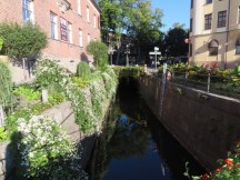 Canal across from old fishermen huts in Hudiksvall, Sweden.