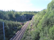 Train tunnel south of Iggesund, Sweden seen from highway.