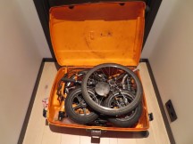 Ted’s bike packed in his Samsonite suitcase ready for his flight from Stockholm, Sweden back to Portland, Oregon, USA.