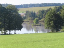 Lake with a tree on island near Pllwitz, Germany.