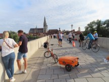 Ted's bike on the 12th century stone bridge in Regensburg, Germany.
