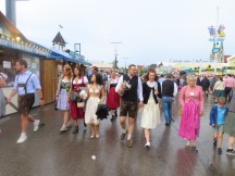 People walking around at Oktoberfest in Munich, Germany.