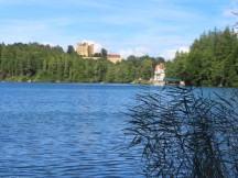 Alpsee Lake with Hohenschwangau Castle on the hill near Fssen, Germany.