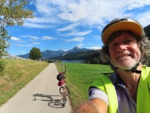Ted and his bike on bike trail approaching Weißensee Lake near Füssen, Germany.