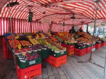 Fruit stand at market square in Nuremberg, Germany.