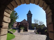 View of Deep Well building and Simwell Tower from Imperial Castle in Nuremberg, Germany.