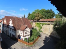 View of walled walking trail in Rothenburg ob der Tauber, Germany.