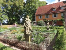 Statues in castle garden in Rothenburg ob der Tauber, Germany.