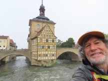 Ted in front of the Altes Rathaus building at Bamberg, Germany.
