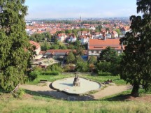 Fountain seen from Michelsberg monastery Bamberg, Germany.