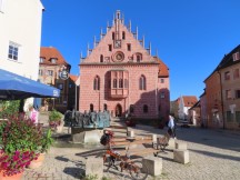 Ted's bike in front of fountain at Gothic town hall (Gotisches Rathaus) in Sulzbach-Rosenberg, Germany.
