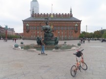 Ted's bike near statue in Copenhagen, Denmark. 